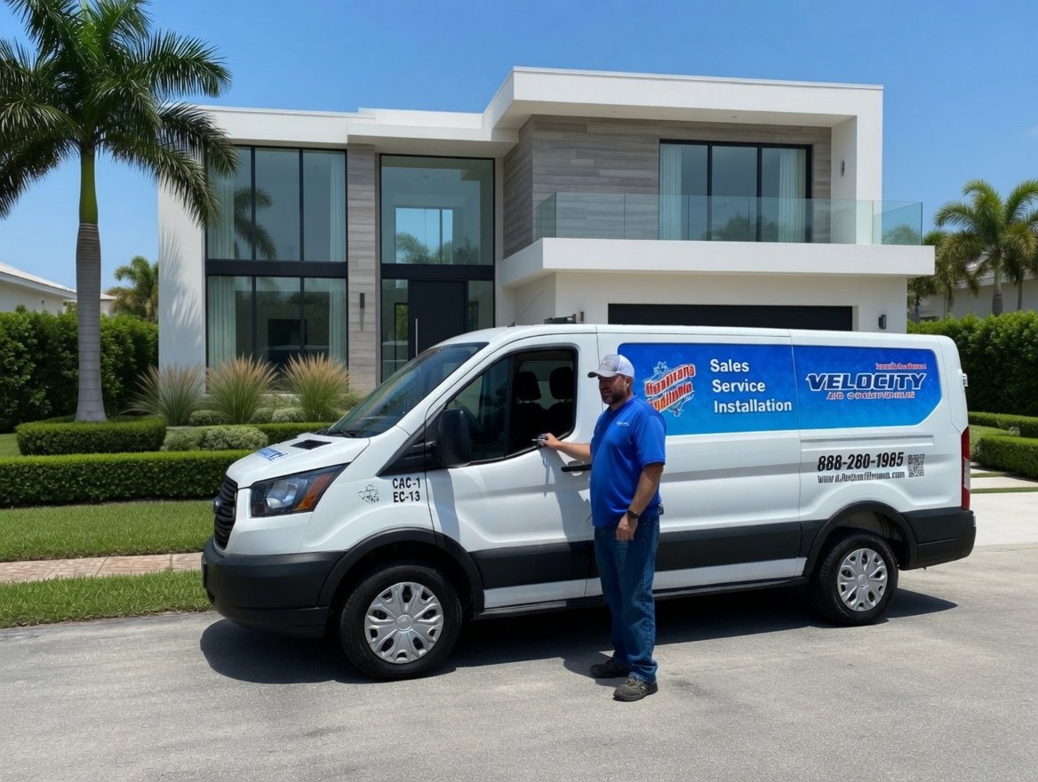 Velocity Air Conditioning team vehicle and dispatch scene