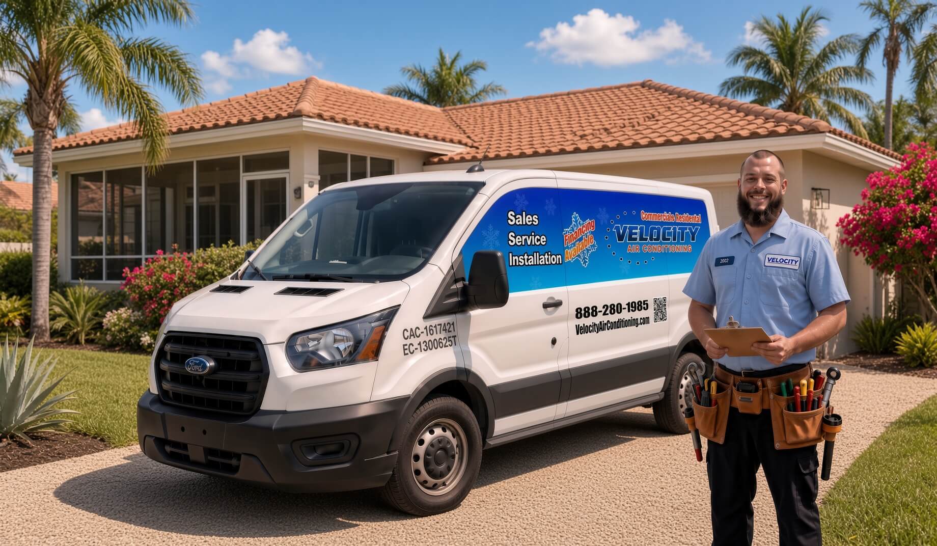 Velocity Air Conditioning technician servicing HVAC equipment in South Tampa