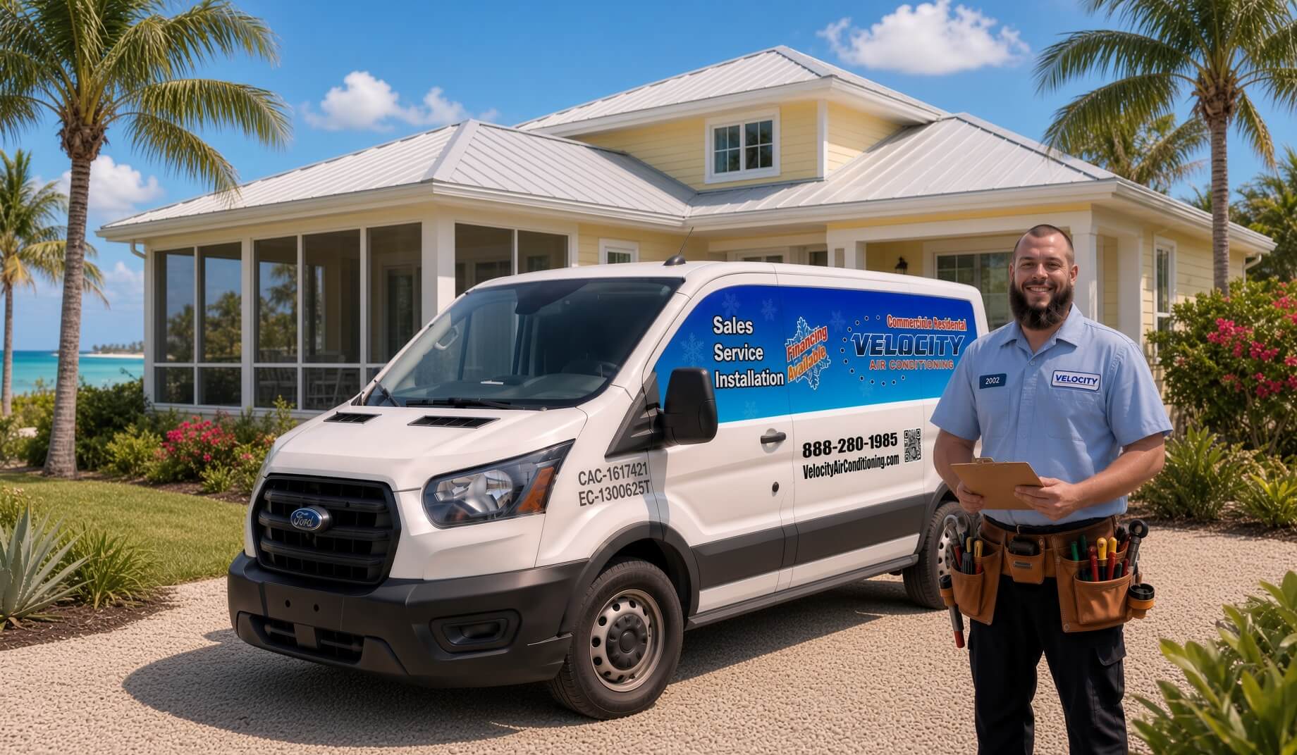 Velocity Air Conditioning technician servicing HVAC equipment in Riverview