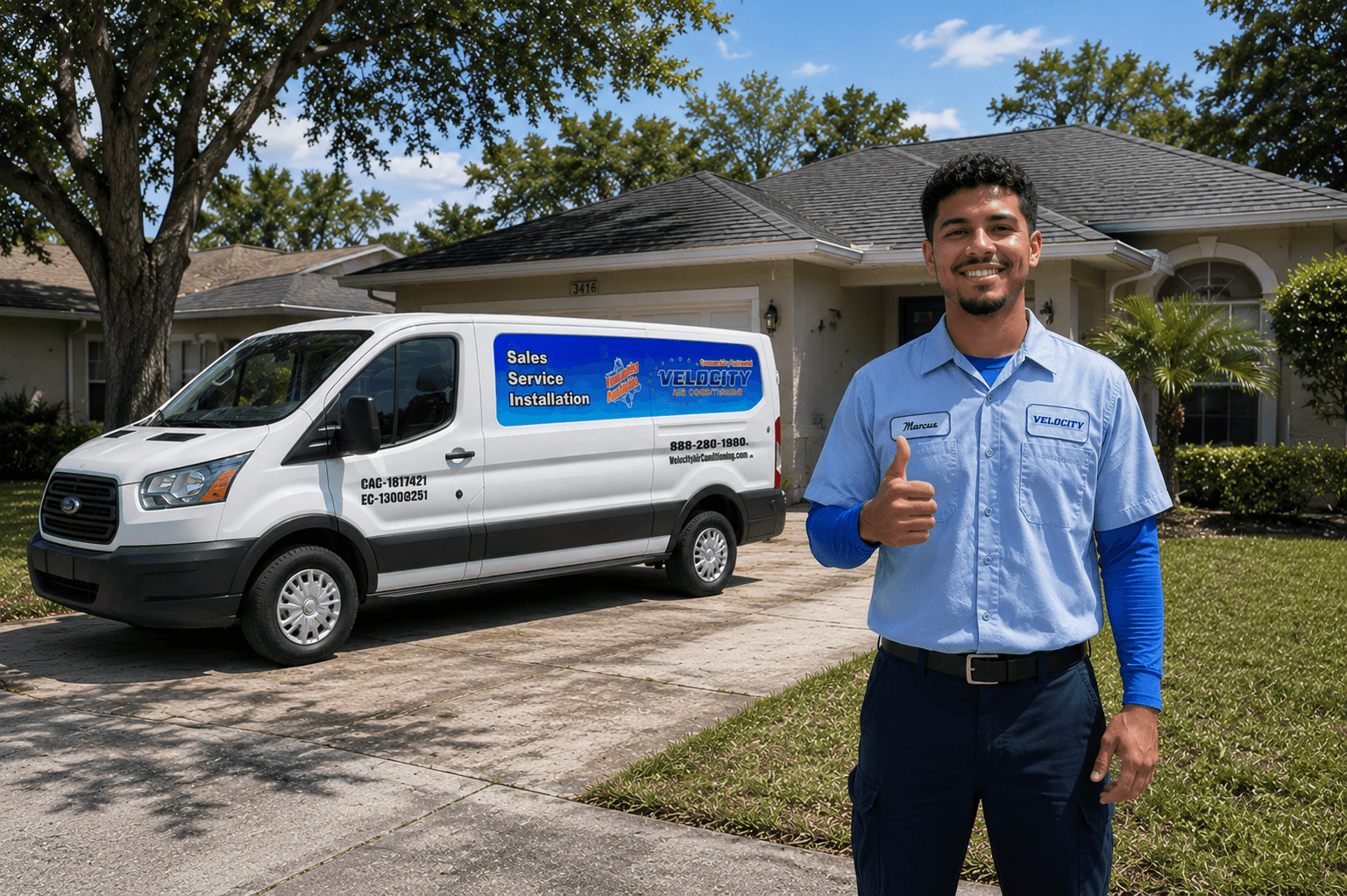 Velocity Air Conditioning technician servicing HVAC equipment in Brandon