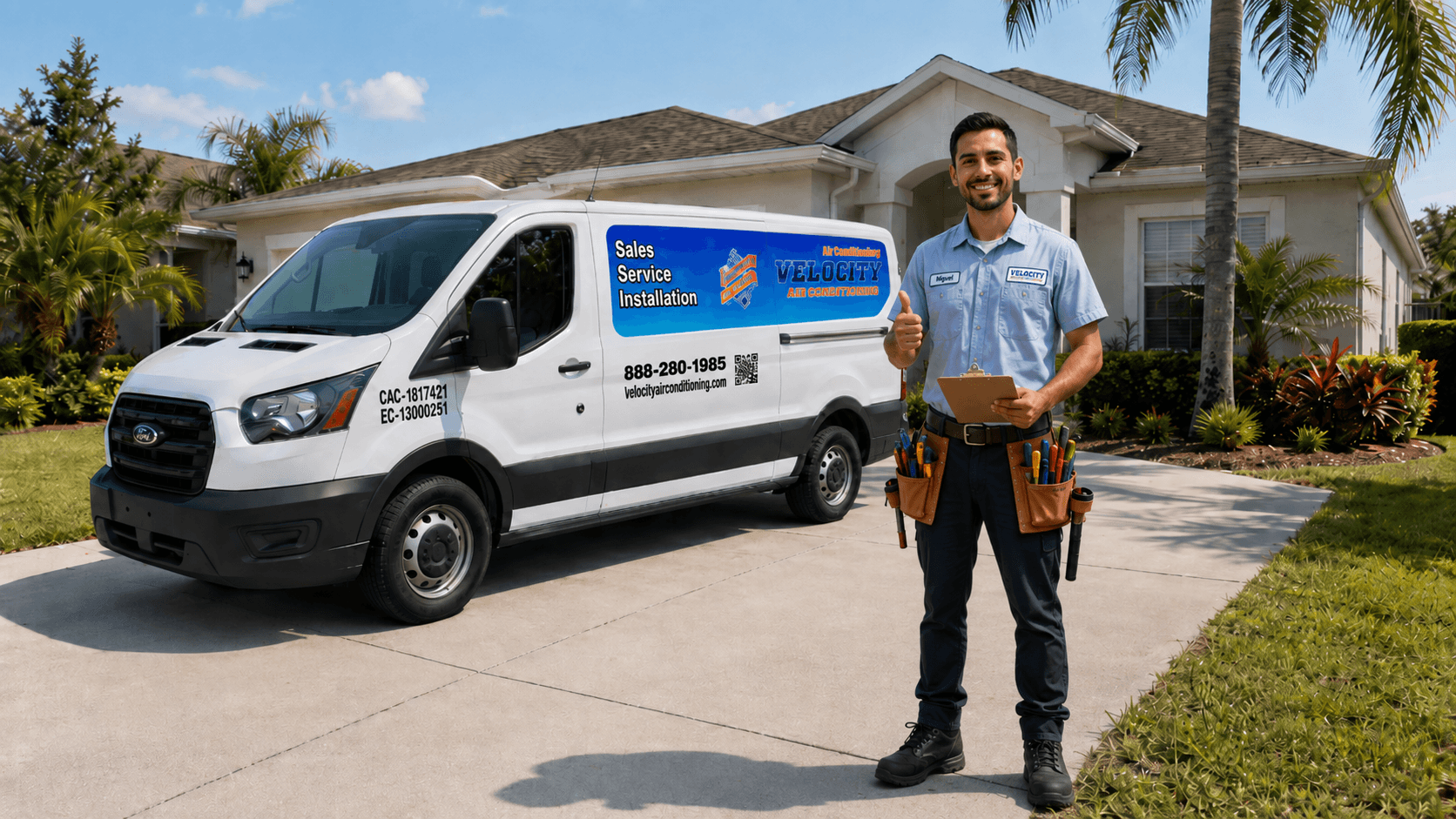 Velocity Air Conditioning technician servicing HVAC equipment in Tampa