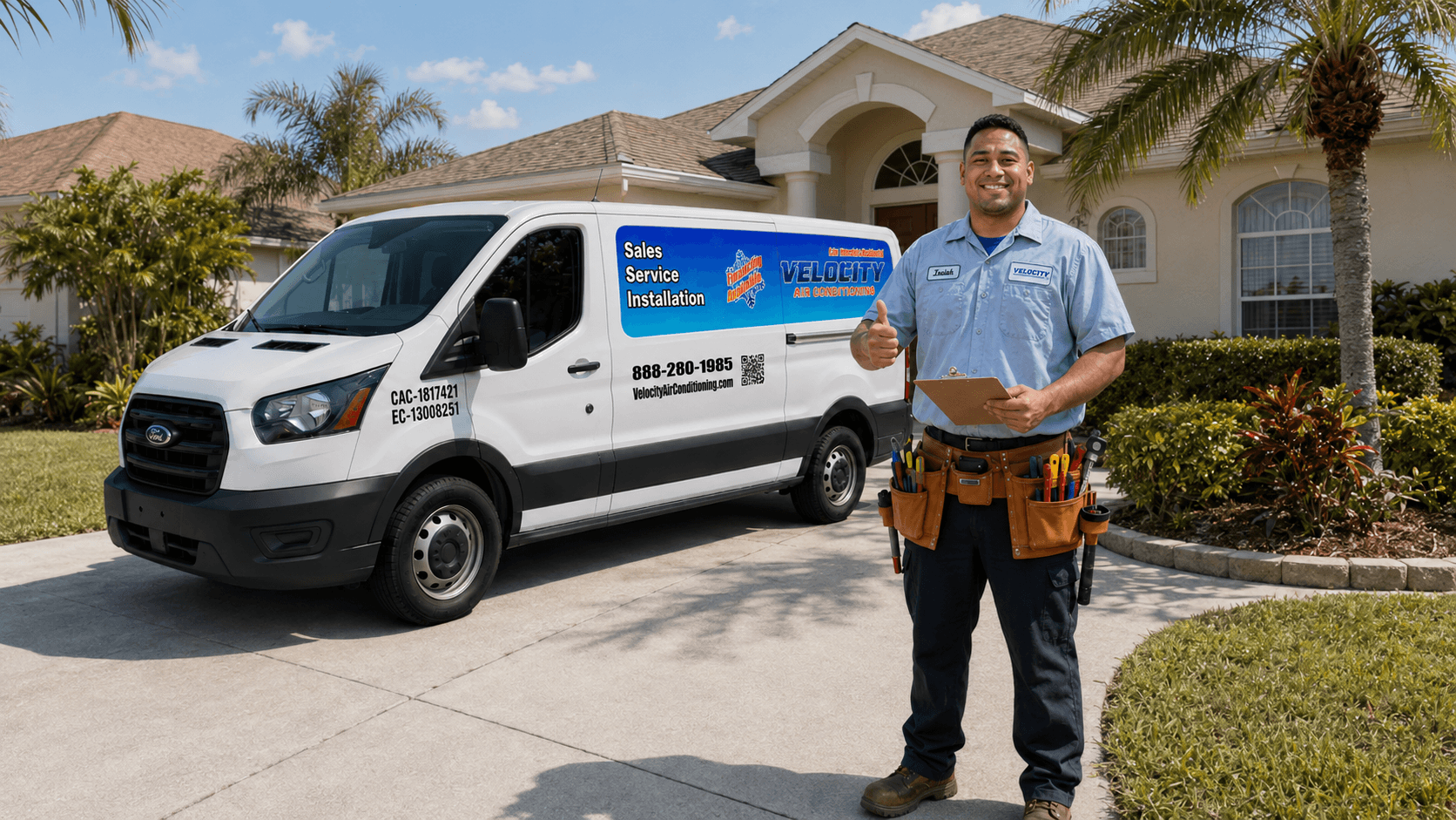 Velocity Air Conditioning technician servicing HVAC equipment in Palm Harbor