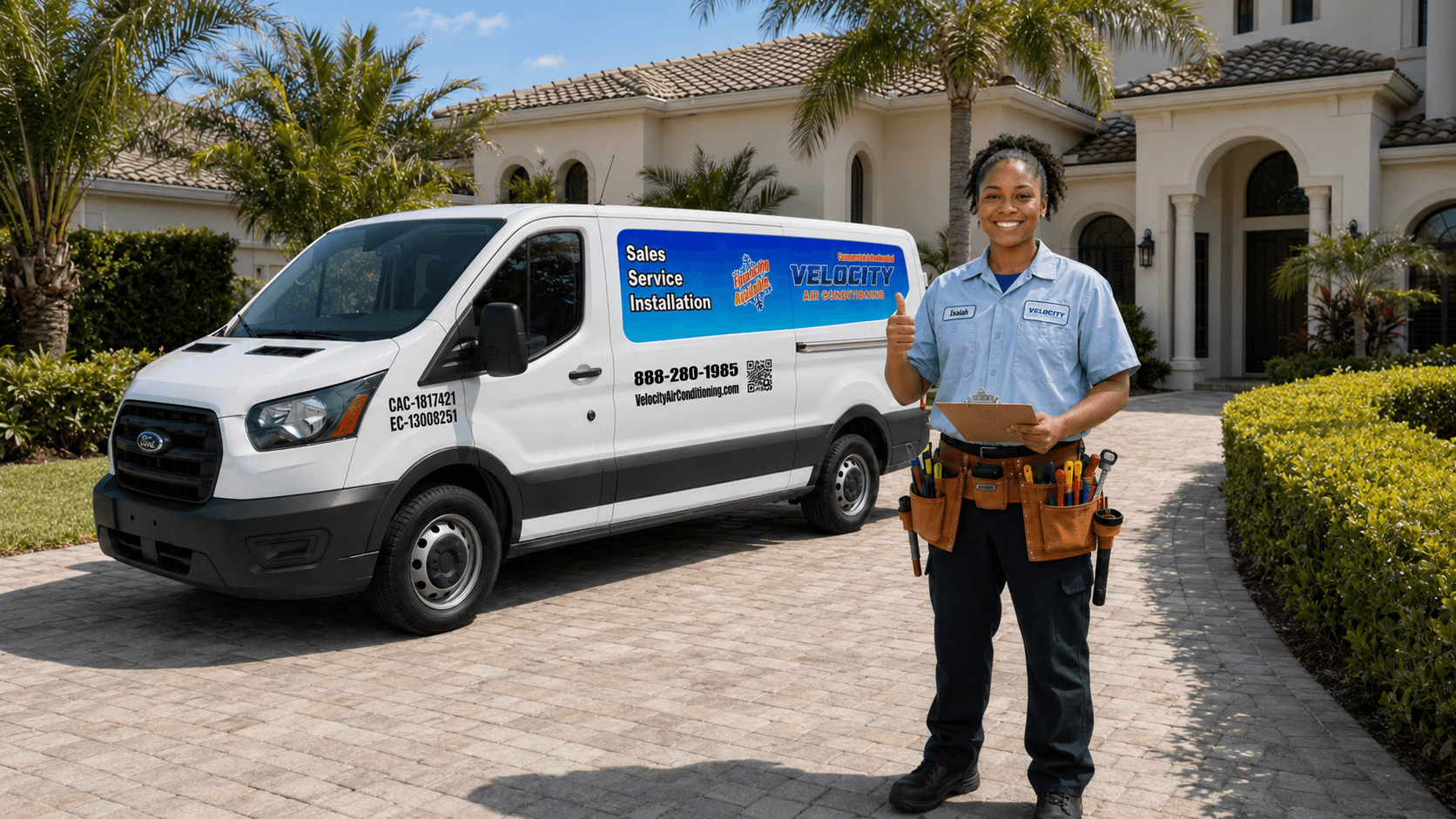 Velocity Air Conditioning technician servicing HVAC equipment in Lakeland