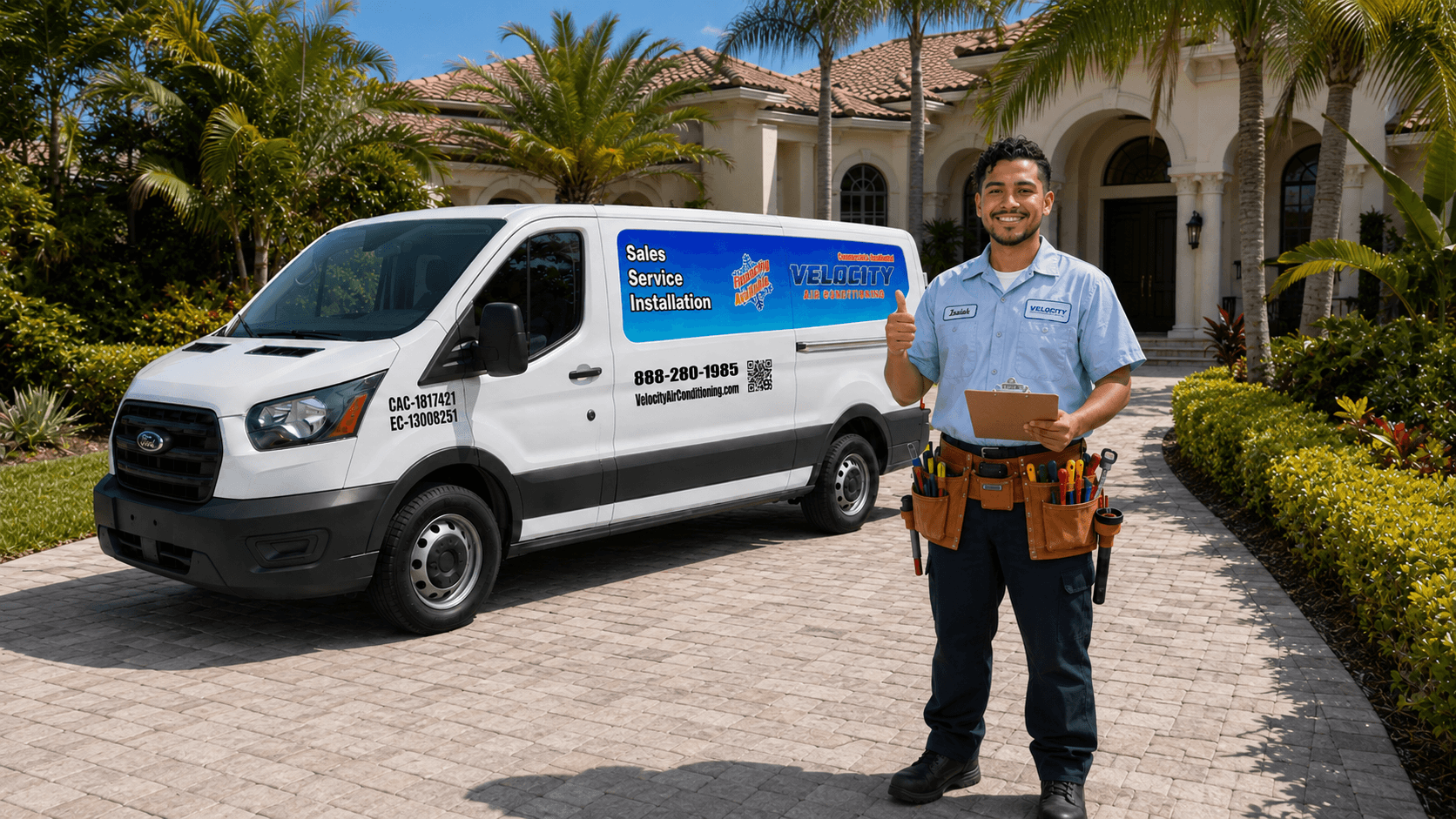 Velocity Air Conditioning technician servicing HVAC equipment in Ybor City