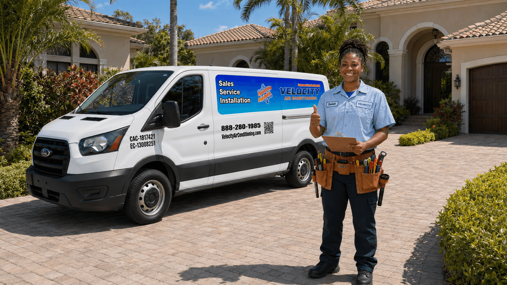 Velocity Air Conditioning technician servicing HVAC equipment in Land O' Lakes
