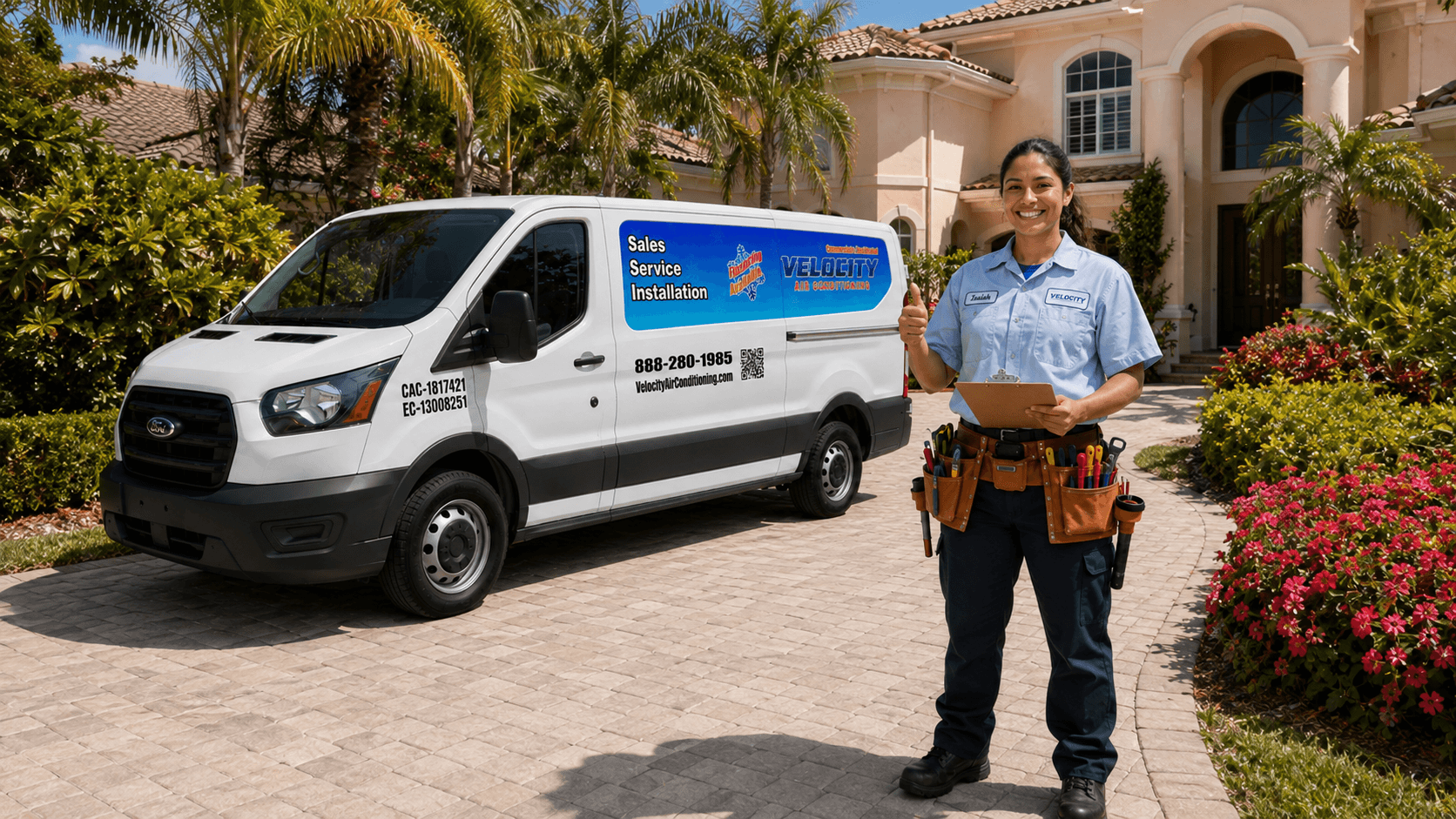 Velocity Air Conditioning technician servicing HVAC equipment in Port Richey