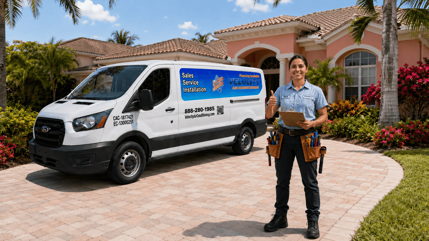 Velocity Air Conditioning technician servicing HVAC equipment in Punta Gorda