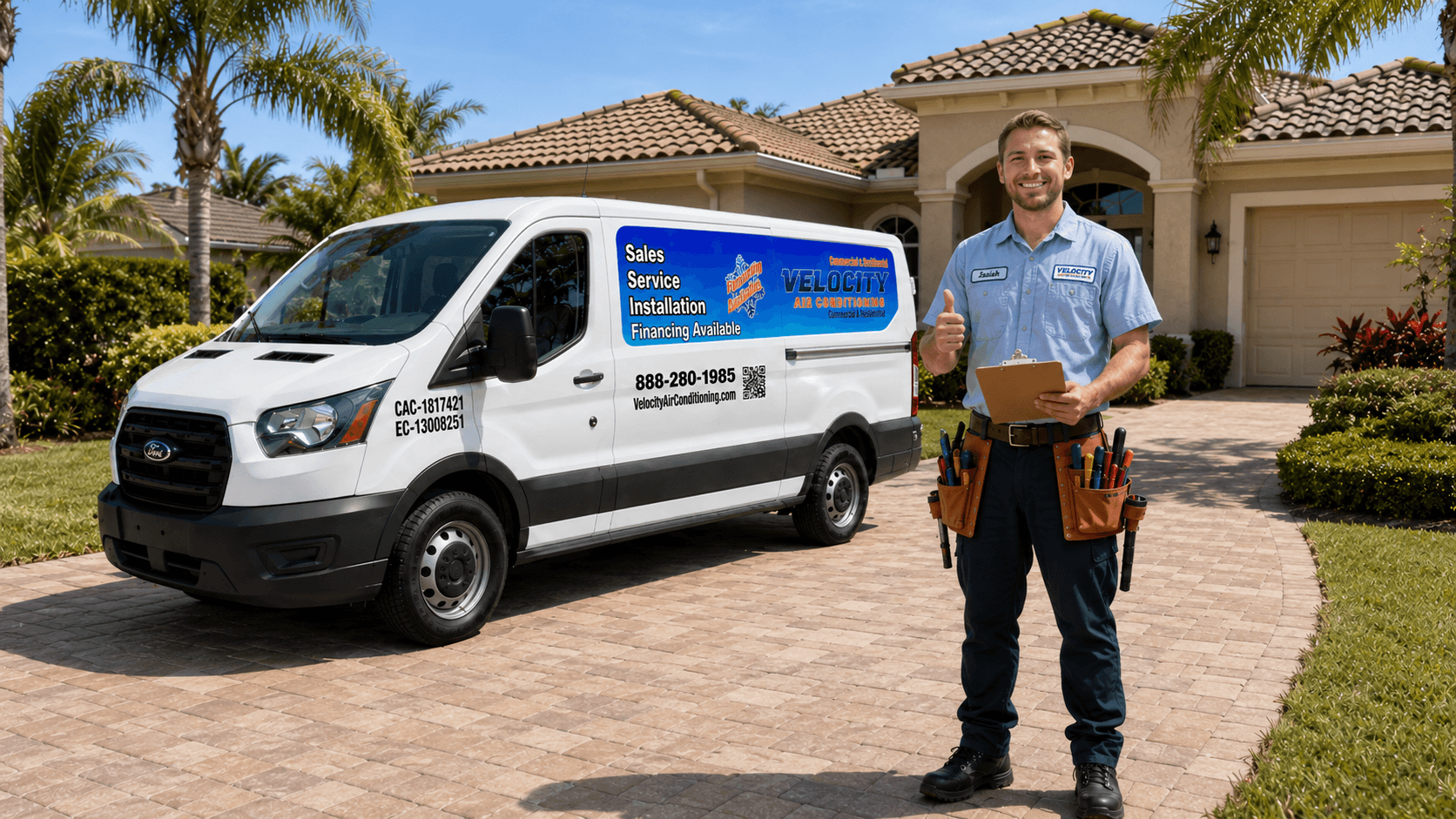 Velocity Air Conditioning technician servicing HVAC equipment in Avon Park