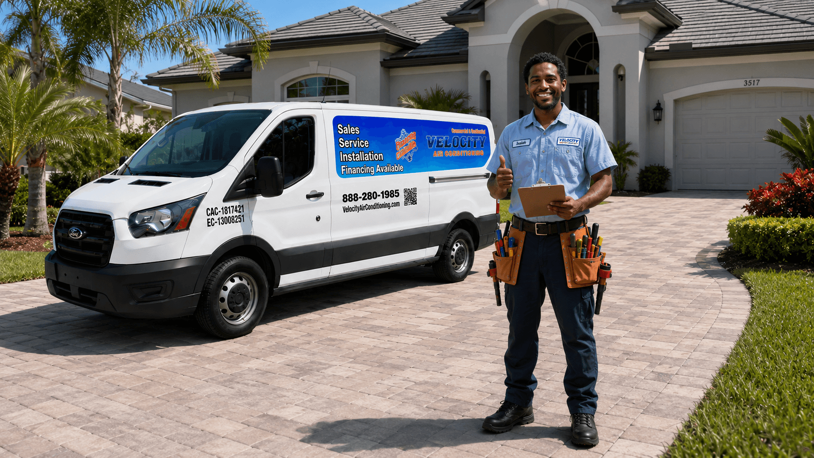 Velocity Air Conditioning technician servicing HVAC equipment in Venice