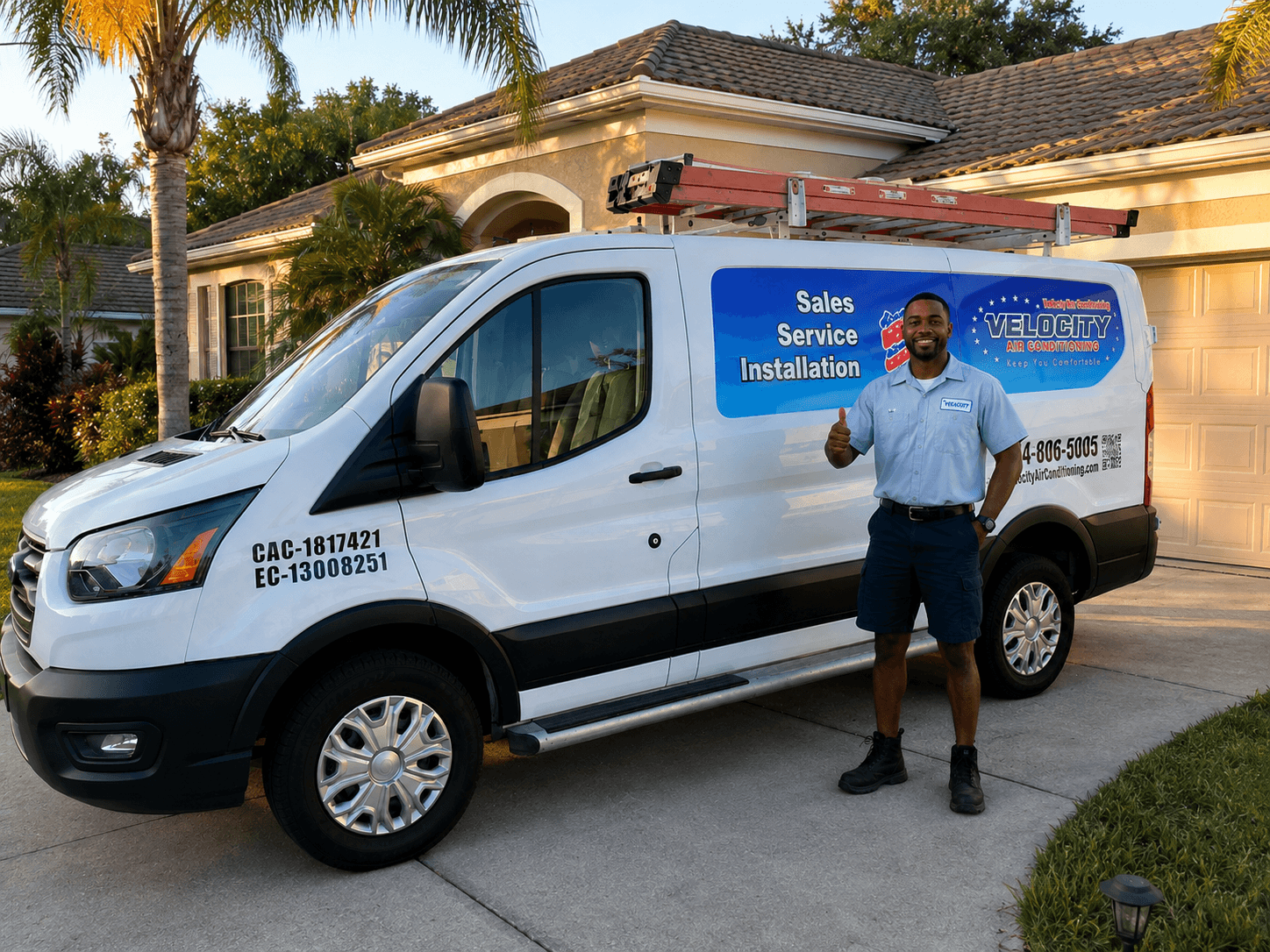 Velocity Air Conditioning technician inspecting a residential HVAC condenser in DeSoto County