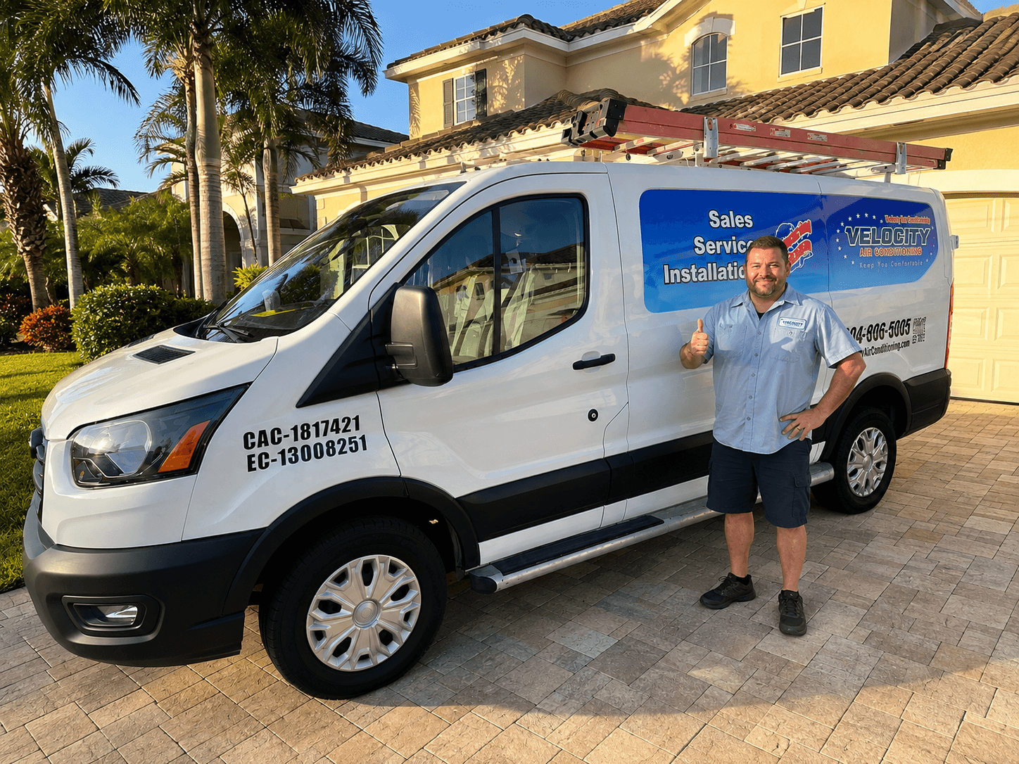 Velocity Air Conditioning technician servicing HVAC equipment in Davenport