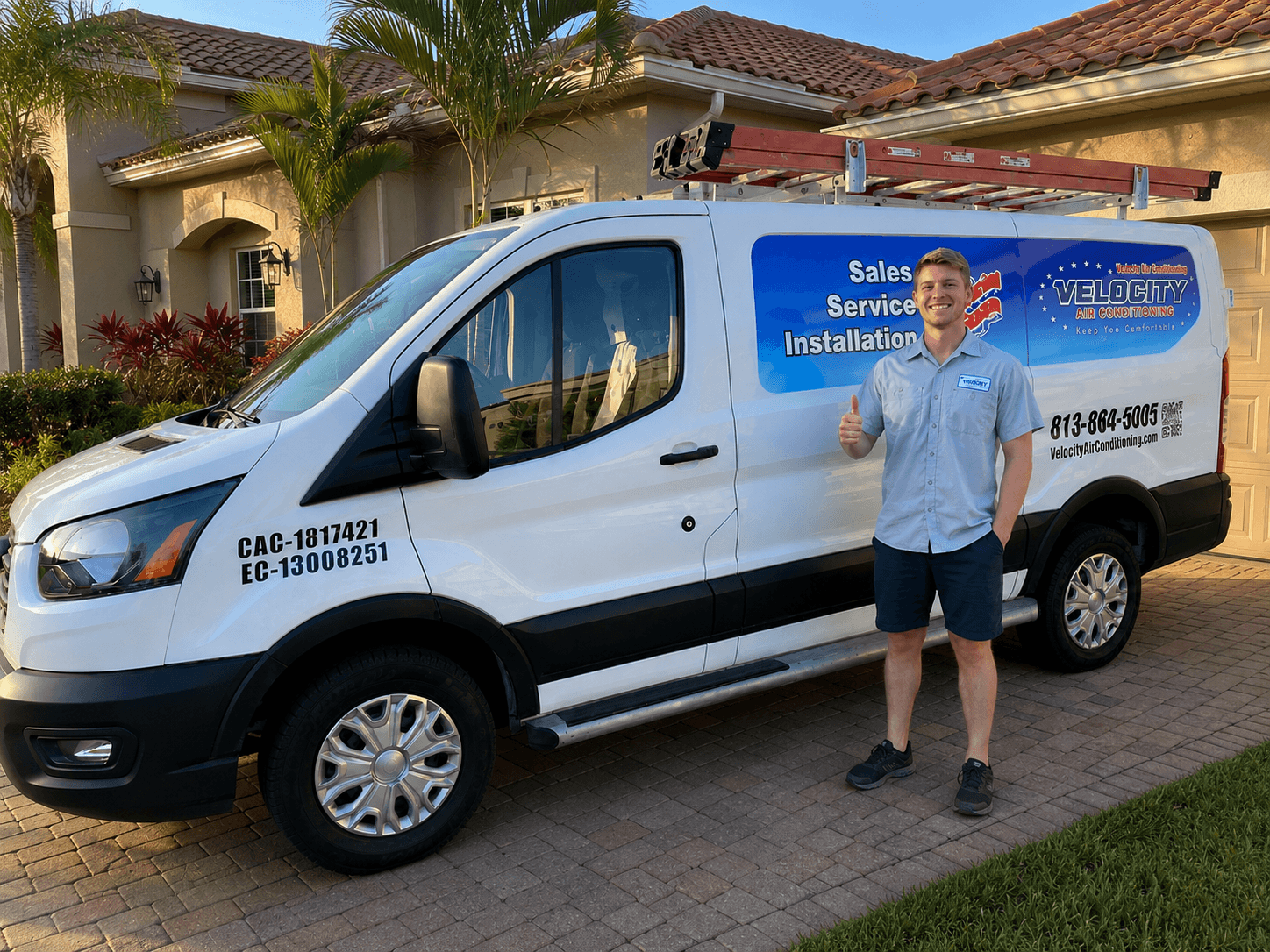 Velocity Air Conditioning technician inspecting HVAC equipment