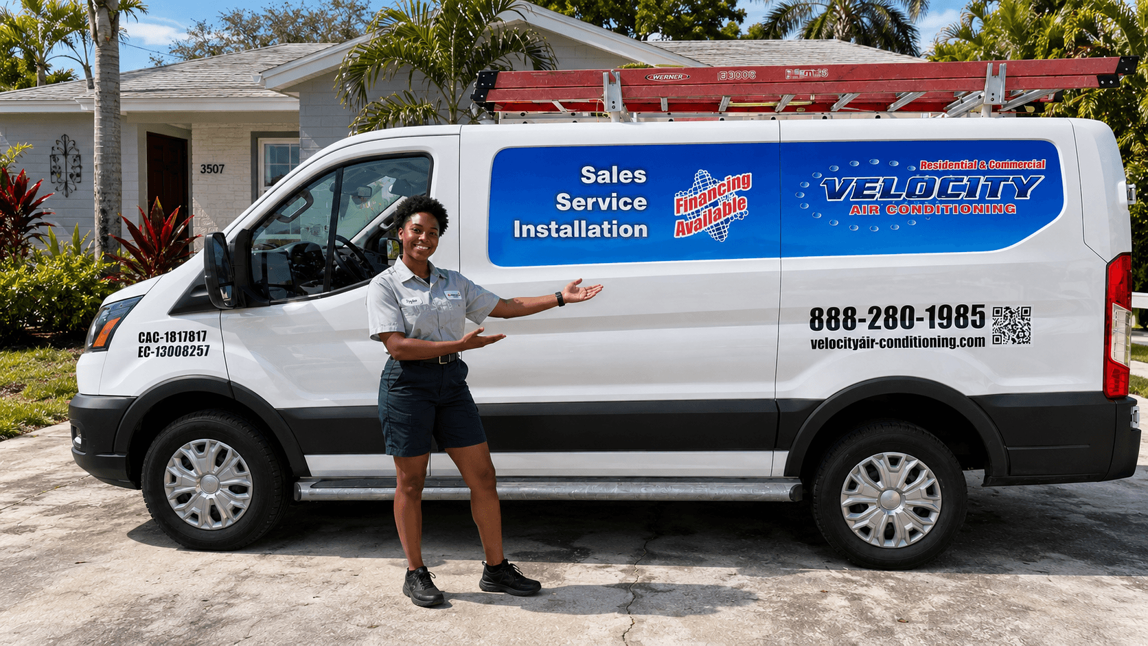 Velocity Air Conditioning technician servicing HVAC equipment in Dade City