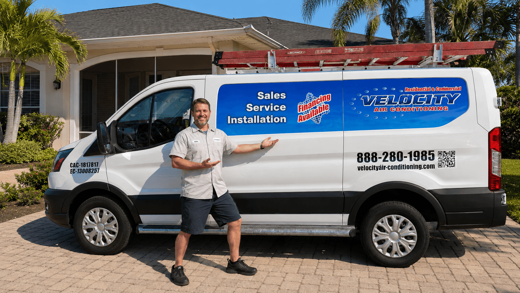 Velocity Air Conditioning technician servicing HVAC equipment in Fort Myers Beach