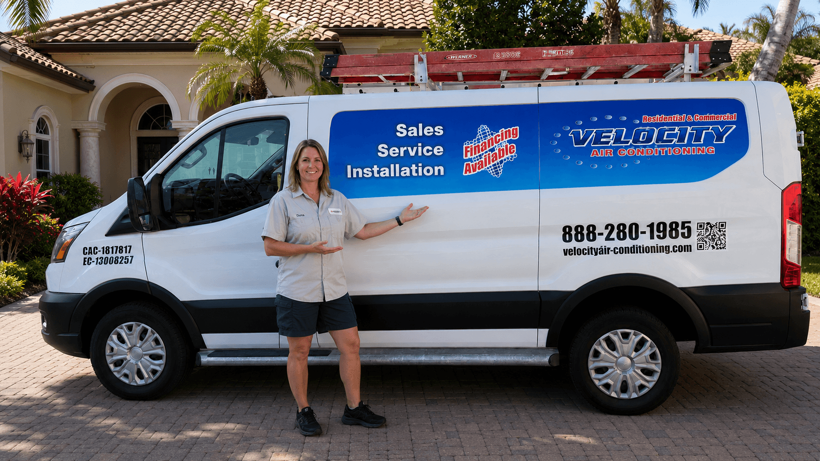 Velocity Air Conditioning technician servicing HVAC equipment in Hudson