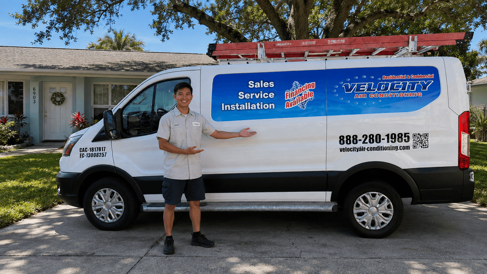 Velocity Air Conditioning technician servicing HVAC equipment in Carrollwood